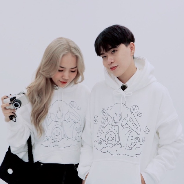 Áo Hoodie theFakemoodClub Tay Dài Có Mũ Oversize FM Bunny Make Color (Màu Trắng Kem)