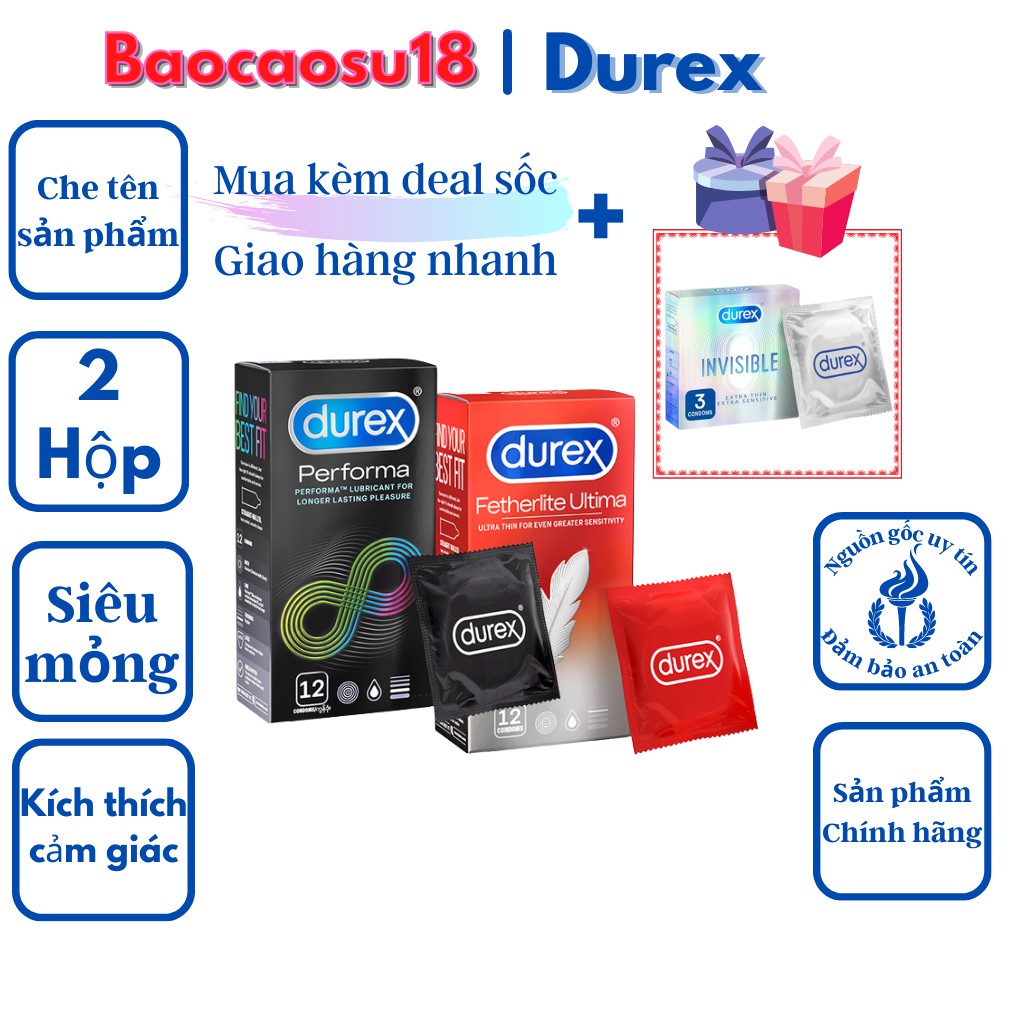 Bộ 2 bao cao su siêu mỏng Durex Performa ( 12 bao) và Durex Fetherlite ( 12 bao )