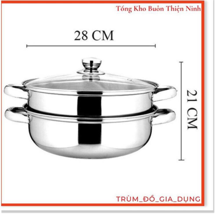 Nồi hấp 2 tầng inox, nồi hấp xôi, bánh bao size 28cm chất lượng tốt