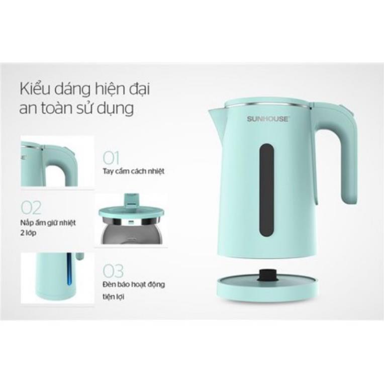 hàng chính hãng Ấm Siêu Tốc 2 Lớp Sunhouse SHD1351Dung Tích 1.8 Lít