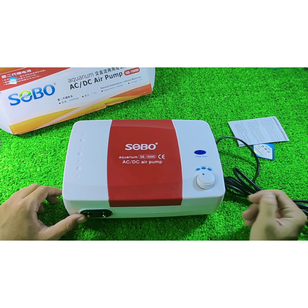 Máy sủi oxy tích điện SB-10000 công suất lớn 12W + 2 dây sủi + 2 quả sủi