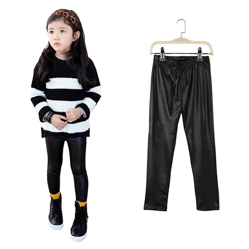 Quần Legging Giả Da Lưng Thun Co Giãn Thời Trang Cho Bé Gái
