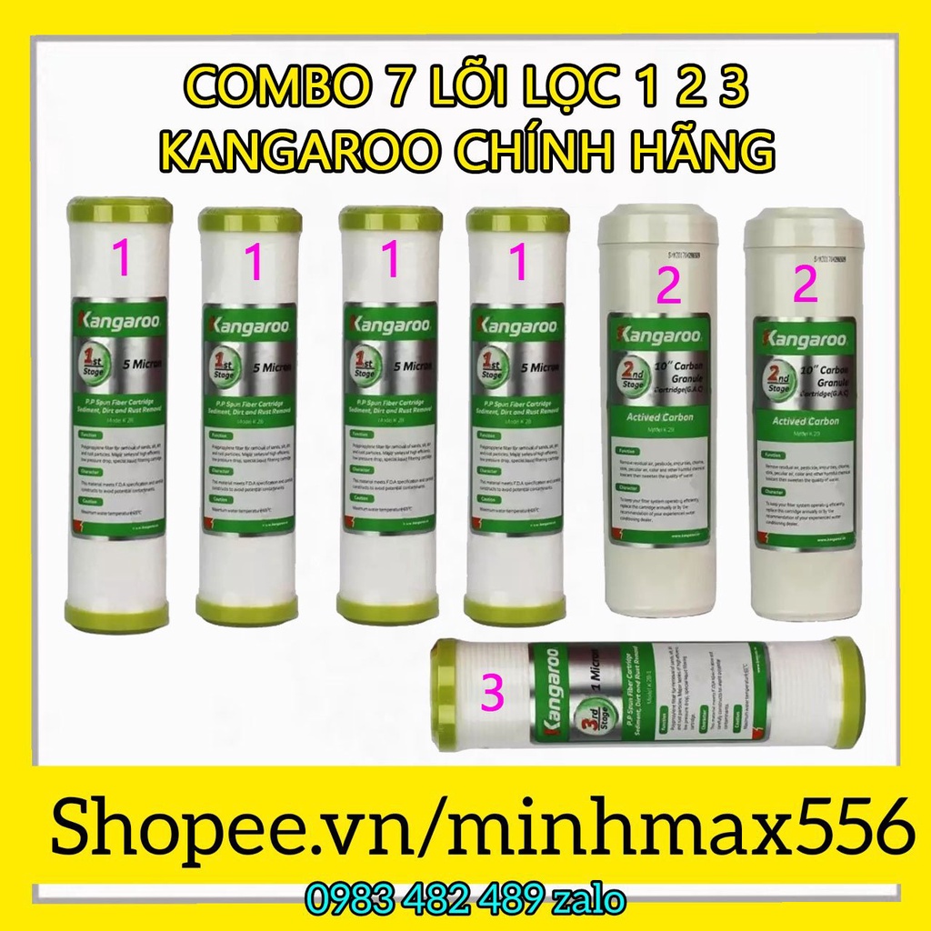 COMBO 7 LÕI LỌC KANGAROO CHÍNH HÃNG | GỒM 4 LÕI 1 - 02 LÕI 2 - 01 LÕI 3