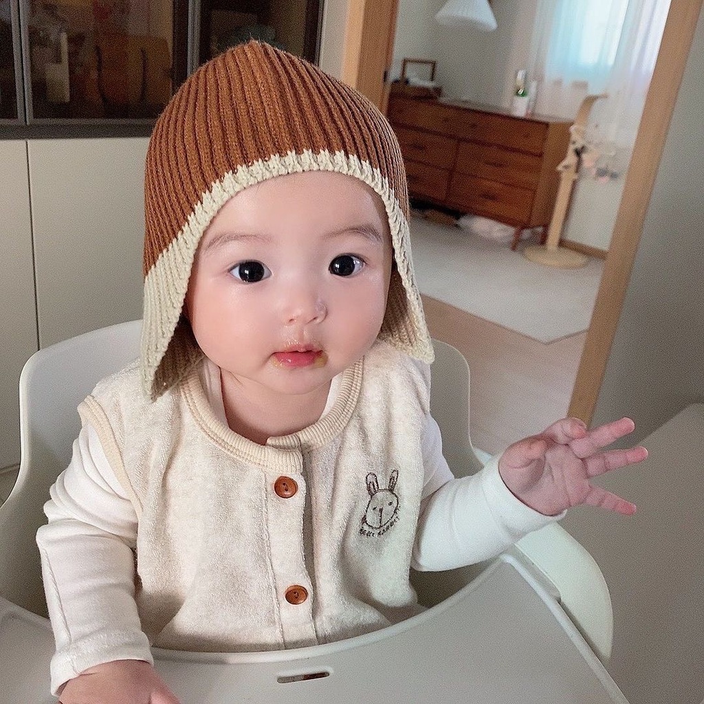 Mũ Len Giữ Ấm Tai Phong Cách Nhật Bản Cho Bé Sơ Sinh 4-36 Tháng Tuổi
