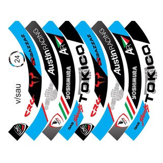 Tem trùm vành xe máy xanh trắng yoshimura
