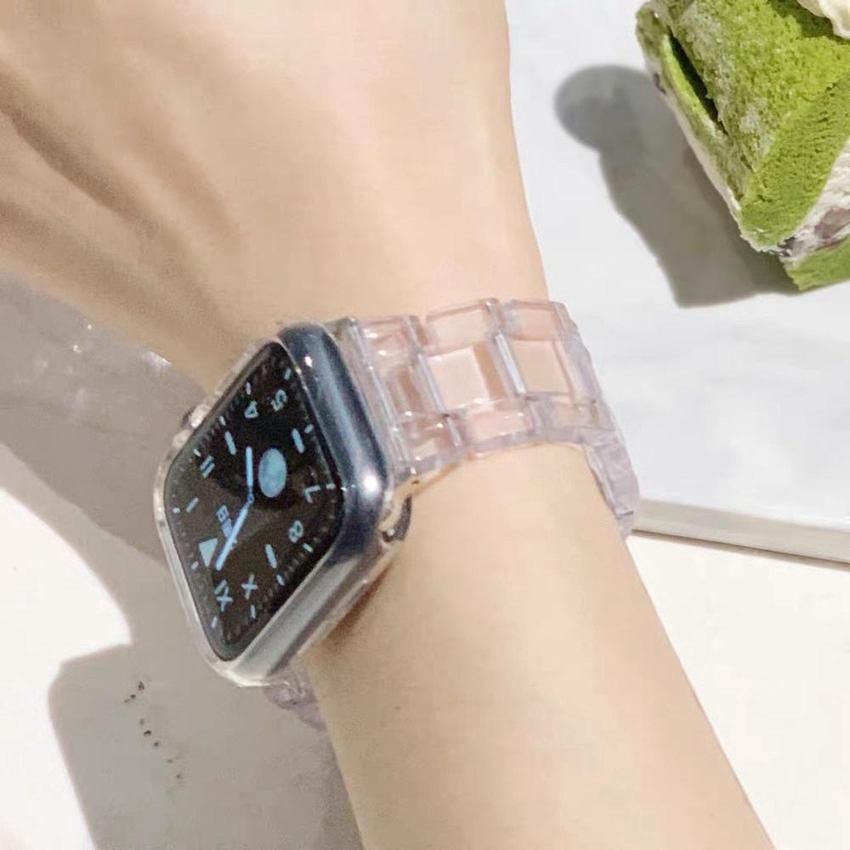 Dây đeo đồng hồ bằng resin trong suốt với khóa kim loại cho Apple Iwatch 6 SE 5 4 3 2 1 42mm 38mm 40mm 44mm