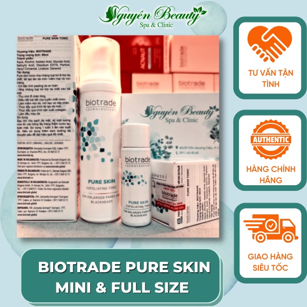 Nước hoa hồng tẩy tế bào chết, ngăn ngừa mụn Biotrade Pure Skin Exfoliating Tonic 10ml, 60ml