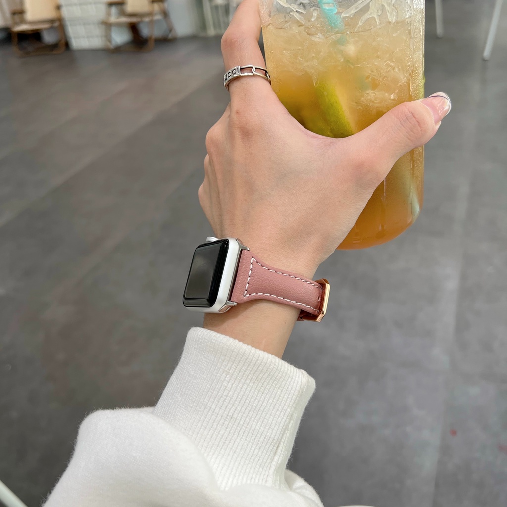 Dây đeo đồng hồ bằng da thay thế thích hợp cho Apple Watch series 7 6 5 4 3 se 44mm 41mm 45mm 42mm 40mm 38mm