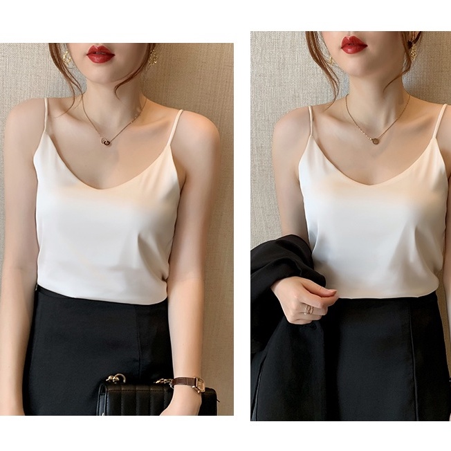 Áo hai dây lụa MACDOME cổ tim thiết kế chất lụa satin cao cấp mặc trong vest, blazer AD002