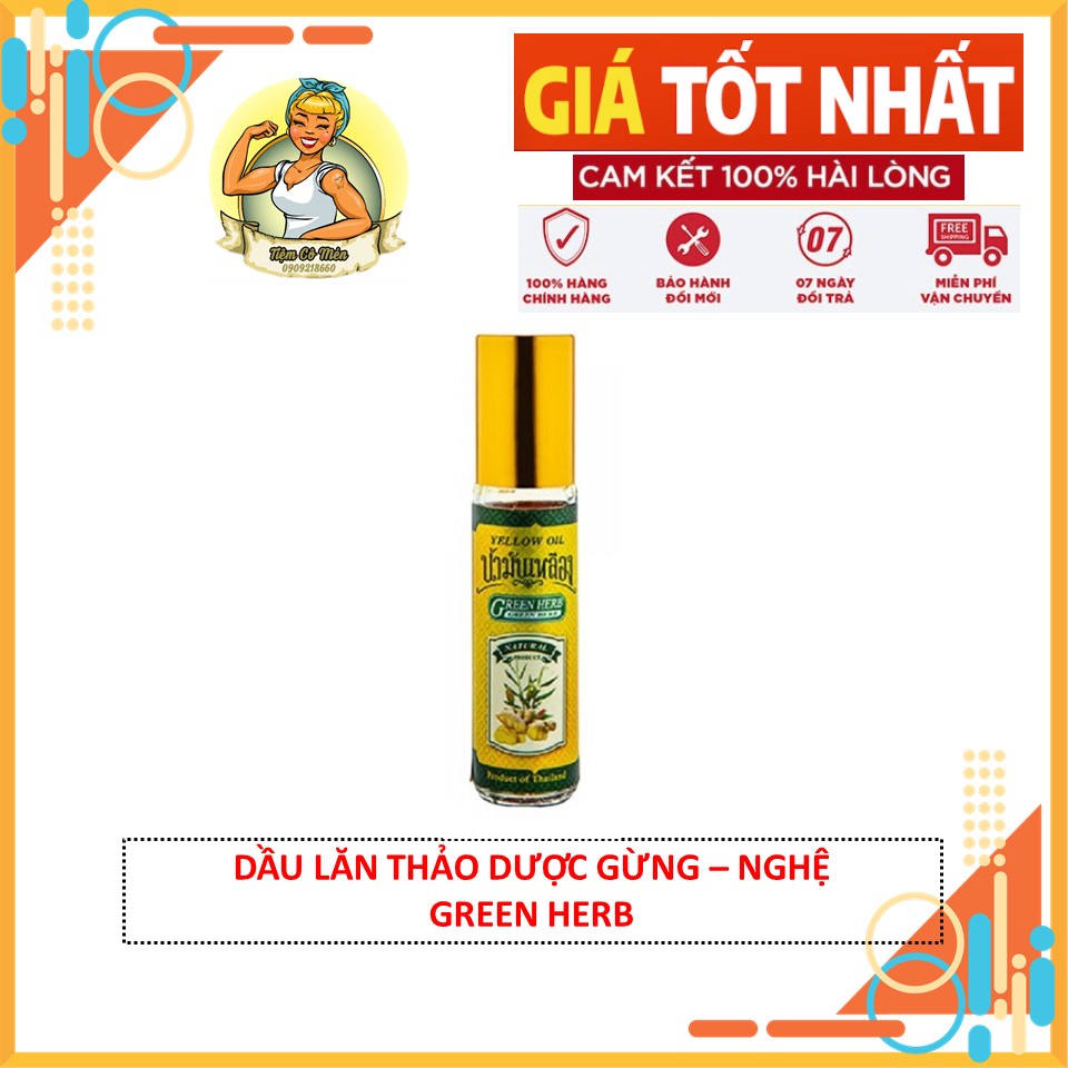 DẦU LĂN THẢO DƯỢC GỪNG NGHỆ GREEN HERB THÁI LAN (DẦU LĂN GỪNG THẢO DƯỢC GREEN HERB YELLOW OIL) -8ML- GỪNG, NGỆ, SẢ