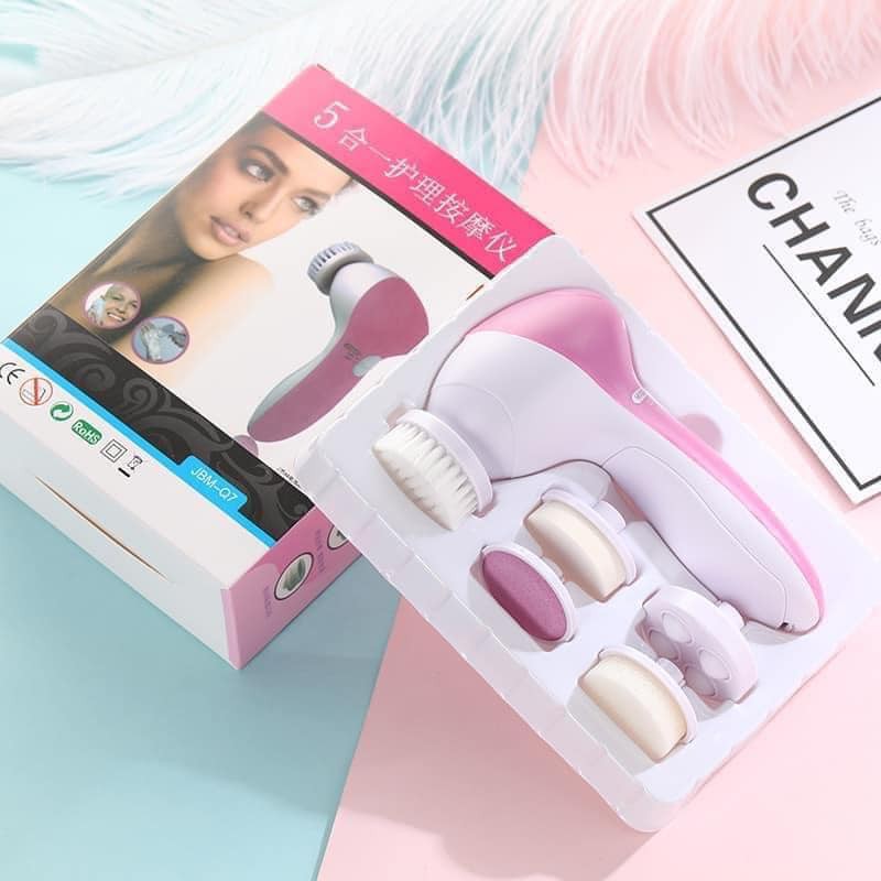 Máy rửa mặt với 5 đầu massager và làm sạch da, máy rửa mặt gọn nhẹ bỏ túi