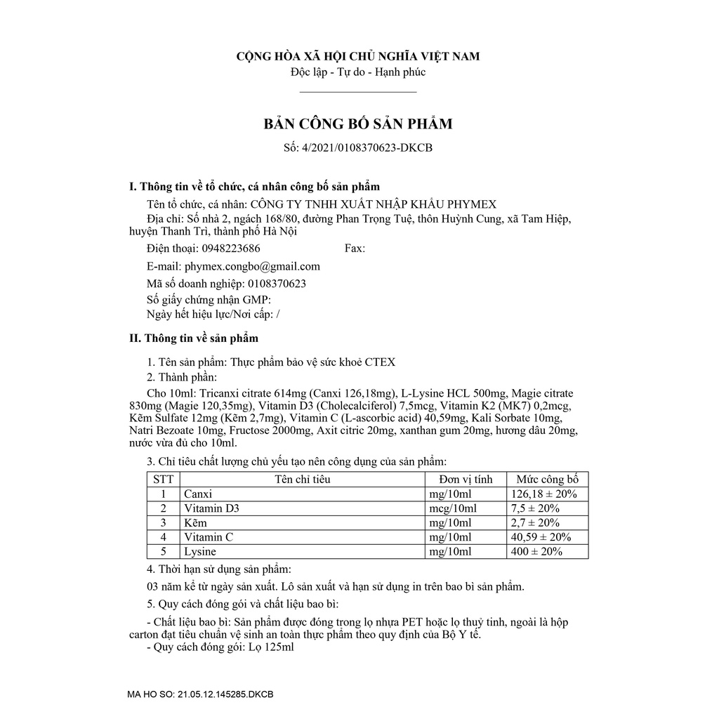 Siro bổ sung Canxi, vitamin và khoáng chất CTEX 125ml