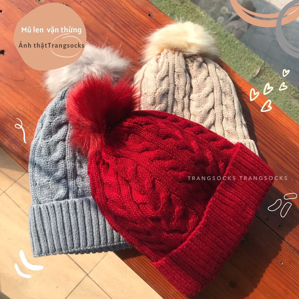 Mũ len vặn thừng lót lông  - ảnh thật