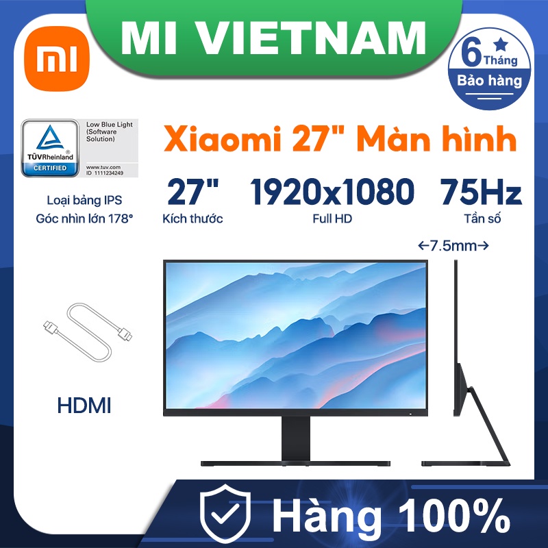 Màn hình máy tính Xiaomi Redmi 27&quot; 75Hz ISP Full HD 1920x1080 HDMI thiết kế viền mỏng 3 cạnh cùng