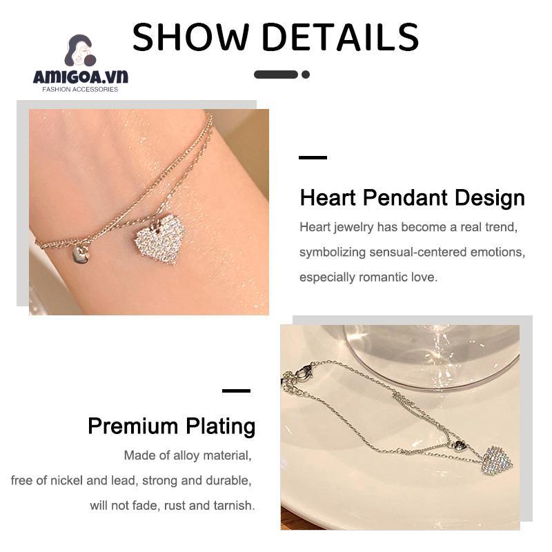 ✨✨Vòng Tay Mạ Bạc Hình Trái Tim Đôi Đính Đá Thời Trang Cho Nữ