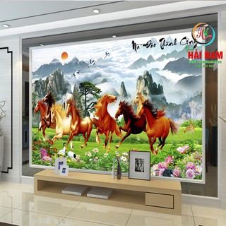 Tranh dán tường Mã đáo thành công - VẢI LỤA phủ kim sa