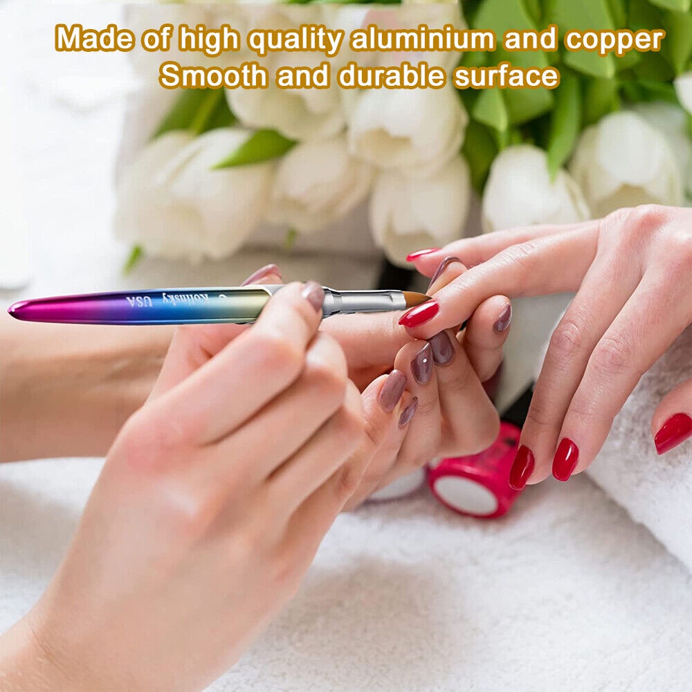 ☺❤ Cọ Vẽ Trang Trí Móng Tay Nghệ Thuật Đầu Dẹt Thân Kim Loại Pha Lê Lông Chồn Kolinsky
