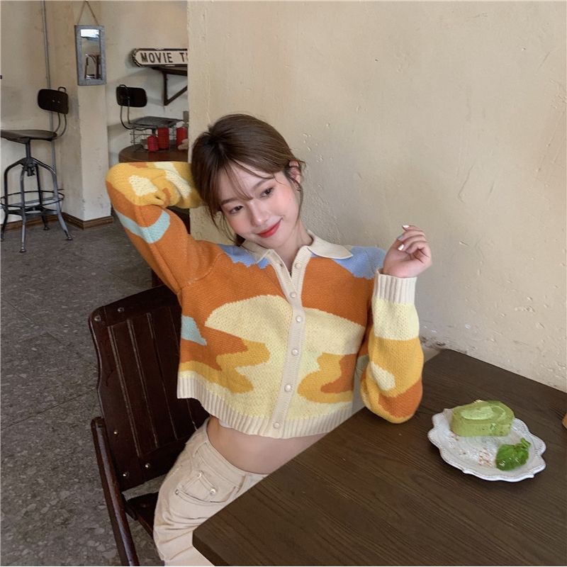 [ HÀNG ORDER ] Áo Cardigan len cổ sơmi Orange Desert form croptop cheap-moment Lisa Blacpink