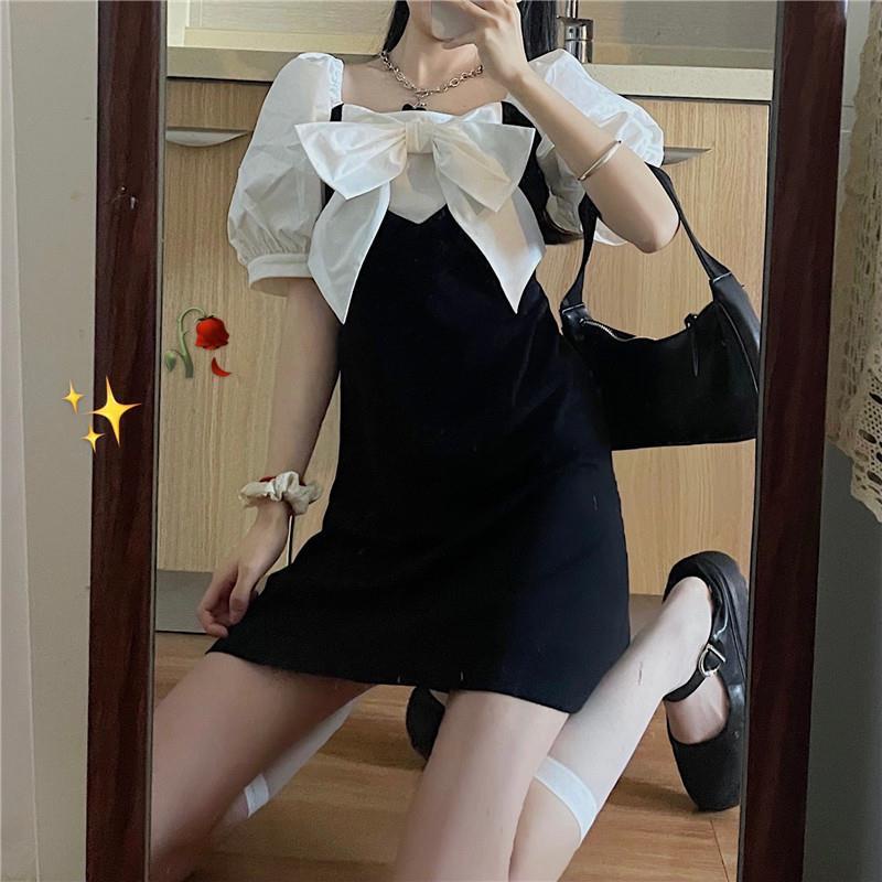 [ Mã 12FASHIONSALE1 giảm 10K đơn 50K ] Đầm Tay Phồng Ngắn Cổ Vuông Dáng Rộng Phong Cách Pháp Retro Thời Trang Cho Nữ