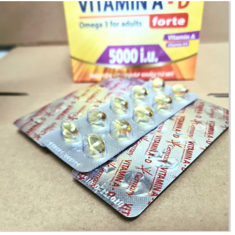 Viên Uống Vitamin A D Bổ Sung Vitamin Giảm Nguy Cơ Khô Mắt Mỏi Mắt Còi Xương Hỗ Trợ Đẹp Da Hộp 100 Viên