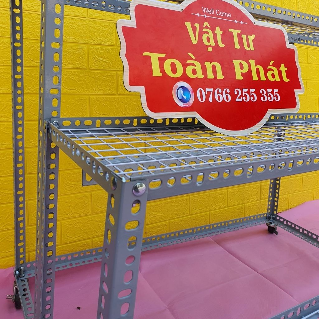 Kệ sắt V lỗ bậc thang 3 bậc khung V3x3cm gắn bánh xe  để cây và hàng hoá
