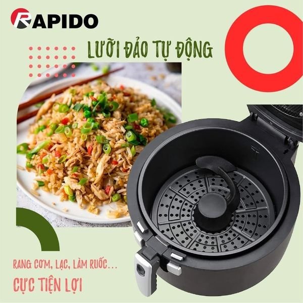 Nồi chiên không dầu điện tử RAPIDO model RAF6.5D RAF 6.5 M2 1800w dung tích 6,5 lít - BH chính hãng 12 tháng