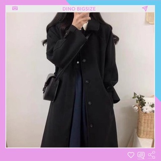 Áo măng tô bigsize, Áo dạ dài bigsize màu đen kiểu dáng basic (S-5XL)-DINO