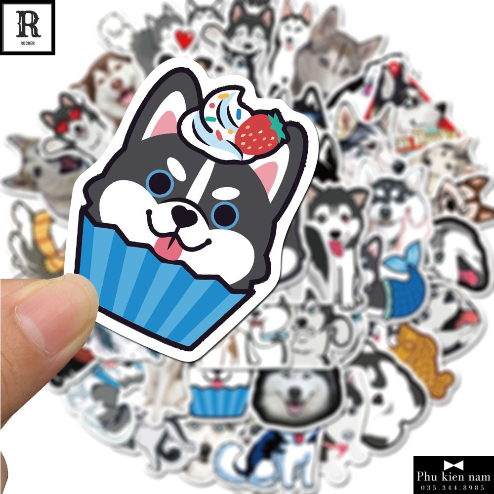 Sticker PVC Chó Husky 50 Hình ST114 - Stickers Chống nước Dán Mũ bảo hiểm Vali Laptop Điện thoại Dán xe