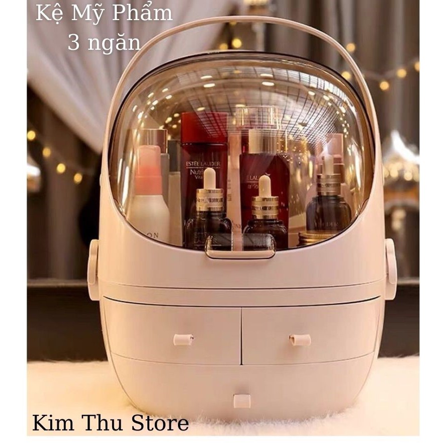 [ SIZE LỚN]Kệ đựng mỹ phẩm, đựng đồ trang điểm 3 ngăn có kệ trên và nắp-rất đẹp và dễ thương