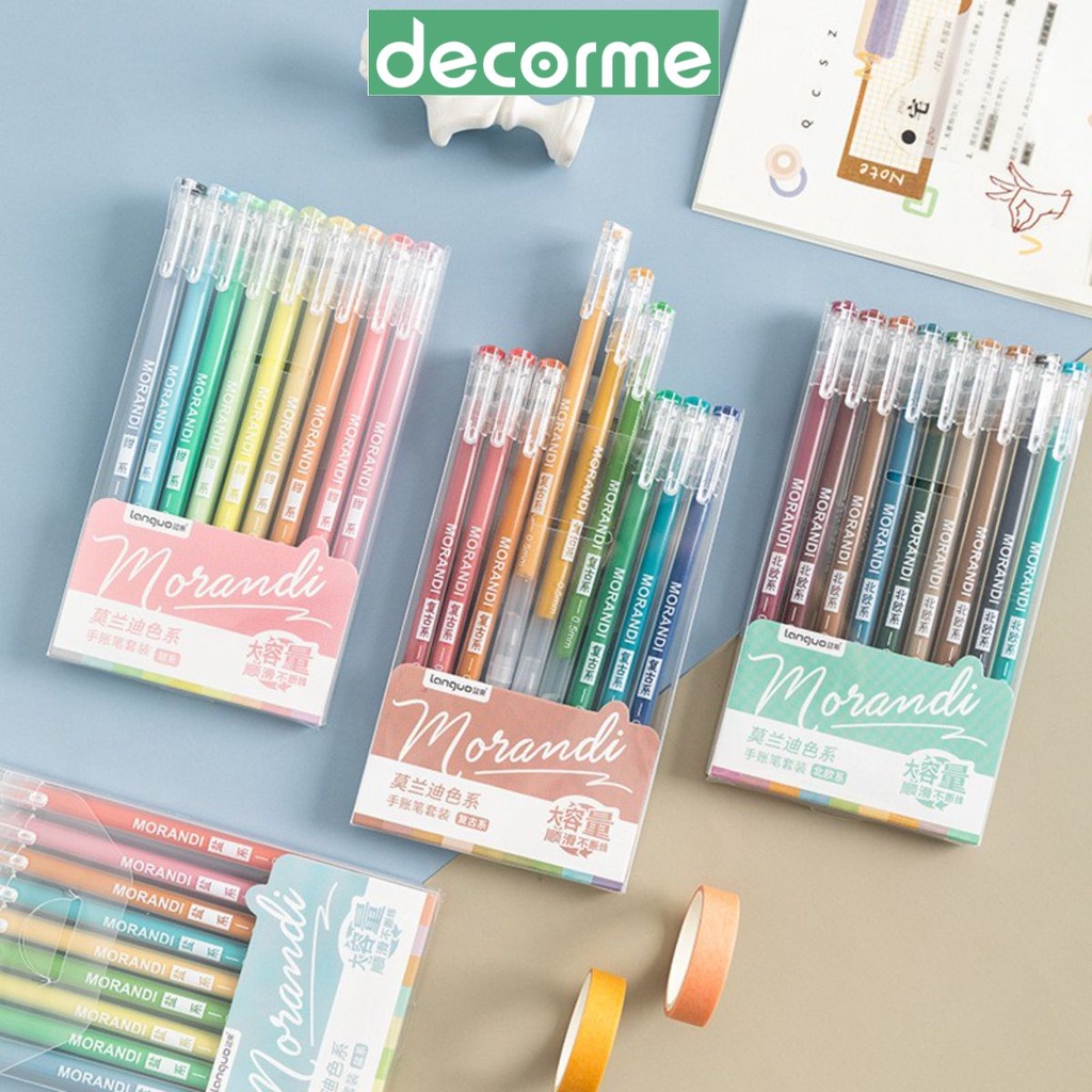 Bút gel Morandi DecorMe 0.5mm nhiều màu viết sổ tay trang trí thiệp bullet journal set 9 bút