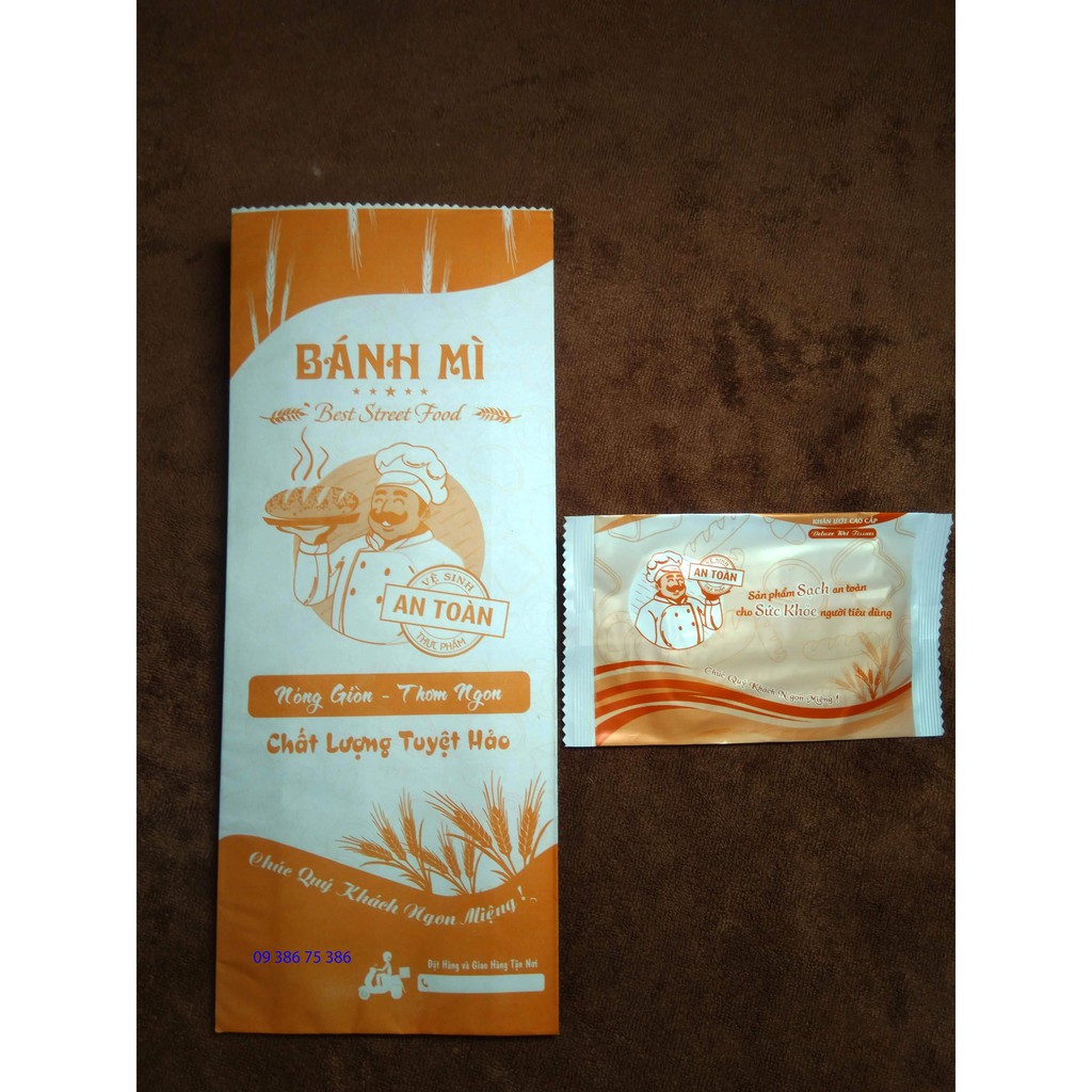 Combo 100 Khăn lạnh Bánh Mì + 100 Bao Bánh Mì (Túi Giấy Bánh Mì)