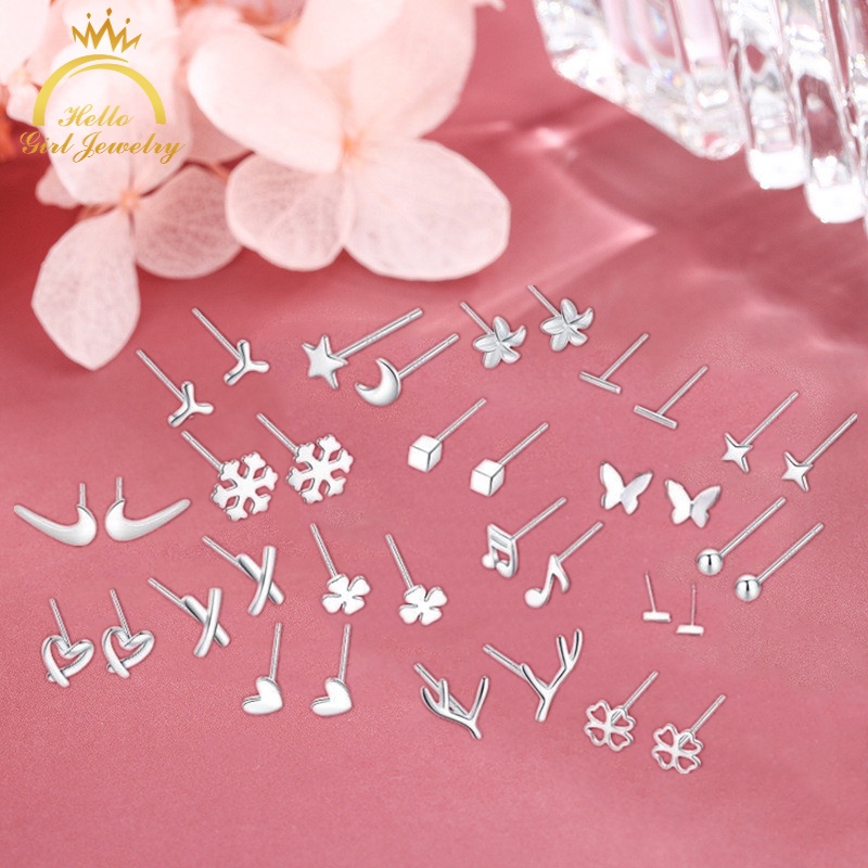 Bông tai mạ bạc 925 nhiều kiểu dáng giản đơn phong cách Hàn thanh lịch dành cho nữ