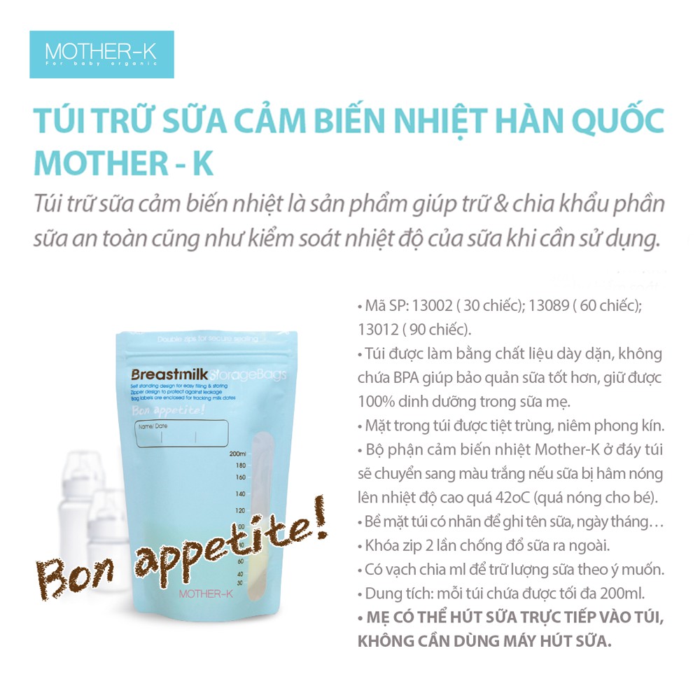 Túi trữ sữa cảm biến nhiệt Mother-K Hàn Quốc (90c) - KM13012