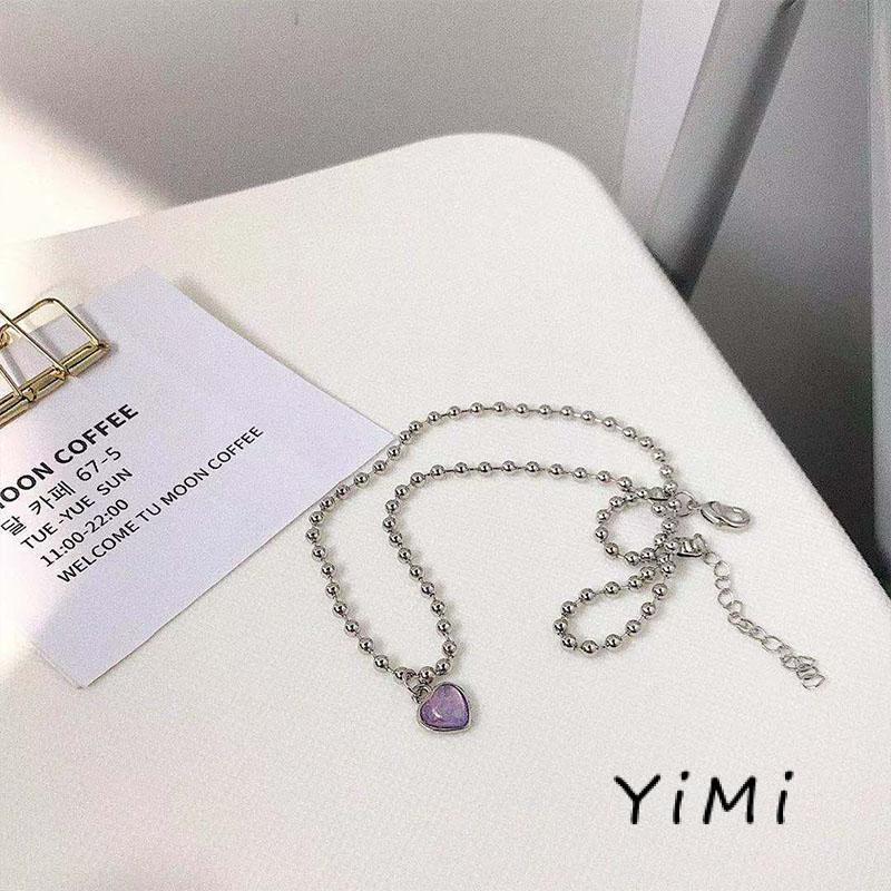 Vòng cổ chuỗi hạt mặt hình trái tim màu tím phong cách Hàn Quốc dễ thương cho nữ