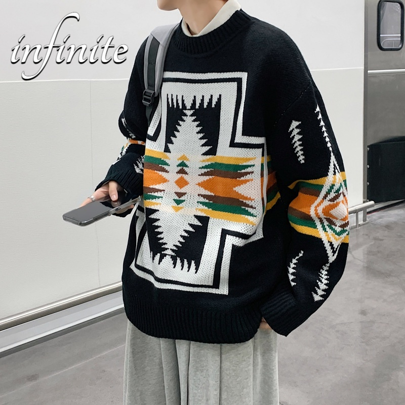 Sc Áo sweater Dày Dáng Rộng Cổ Tròn Đường Kẻ Đa Năng Cá Tính Cho Nam