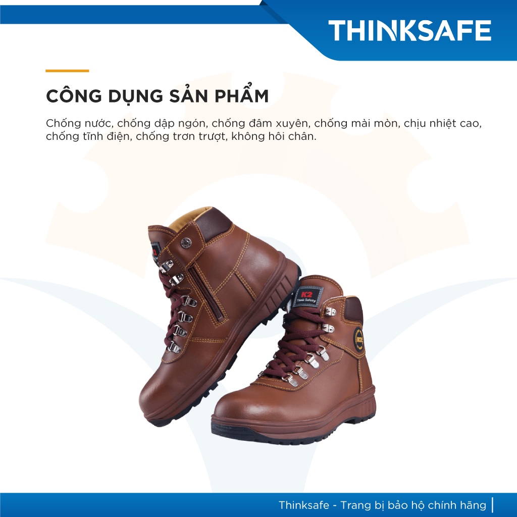 Giày bảo hộ lao động Hàn Quốc K2-14 khoé kéo, da bò chống thấm, mũi thép chống va đập, chống đinh - Thinksafe