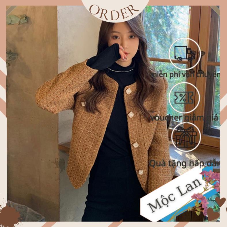 (MộcLan ORDER)Áo dạ tweed màu nâu tây cực xinh phong cách sang chảnh | BigBuy360 - bigbuy360.vn