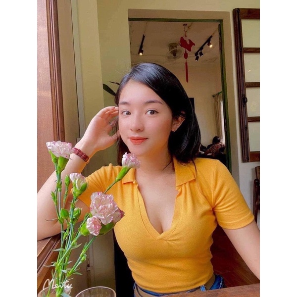 ZARA Đức - Áo polo dáng ngắn auth new tag croptop chính hãng màu xanh trắng nâu đen thun tay ngắn ôm body