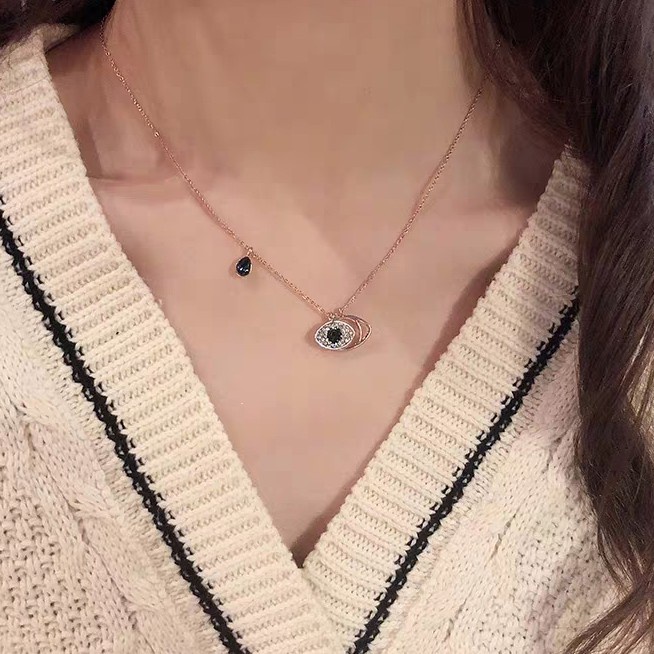 Dây Chuyền Mạ Vàng 18k Mặt Hình Con Mắt Quỷ Đính Đá zircon Phong Cách Âu Mỹ Thời Trang Cho Nữ