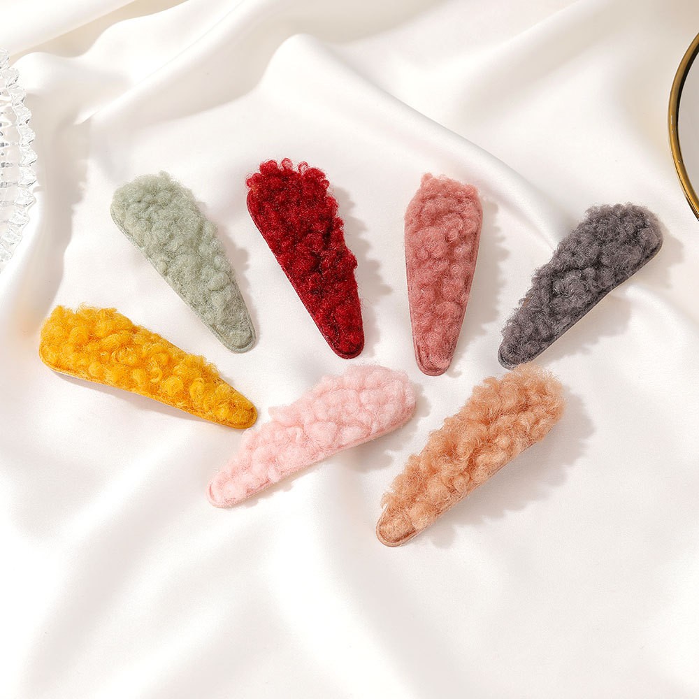 Kẹp tóc vải lông cừu màu trơn phong cách Hàn Quốc xinh xắn đáng yêu dành cho nữ