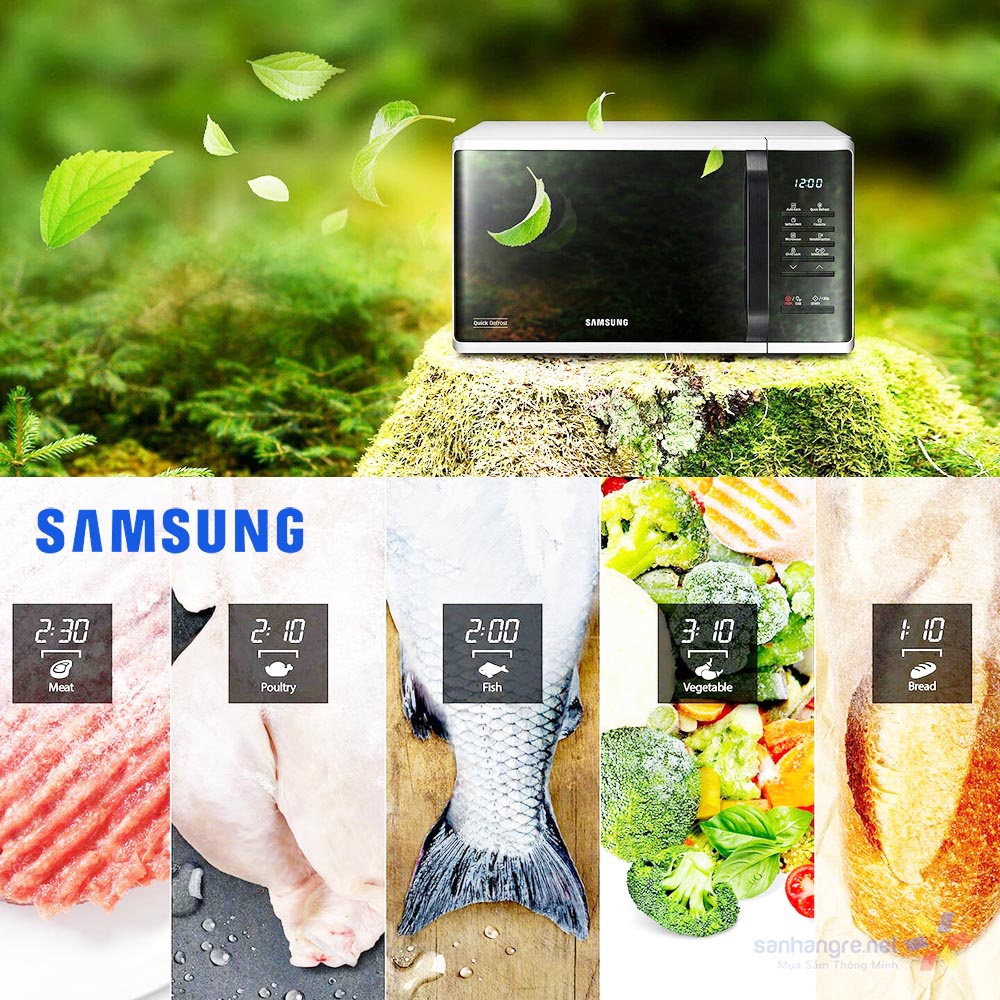 Lò vi sóng tráng men Samsung Hàn Quốc MS23K3513AS dung tích 23L công suất 800W sản xuất Malaysia