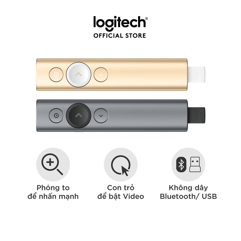 [Mã ELLOGIWL5 giảm 10%] Bút trình chiếu không dây 30m Logitech Spotlight - Bluetooth, USB, phóng to để nhấn mạnh