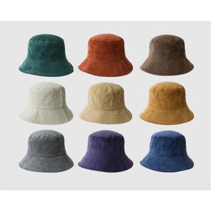 Nón Bucket Chất Liệu Nhung Tăm Có Dây Rút Điều Chỉnh Vòng Đầu