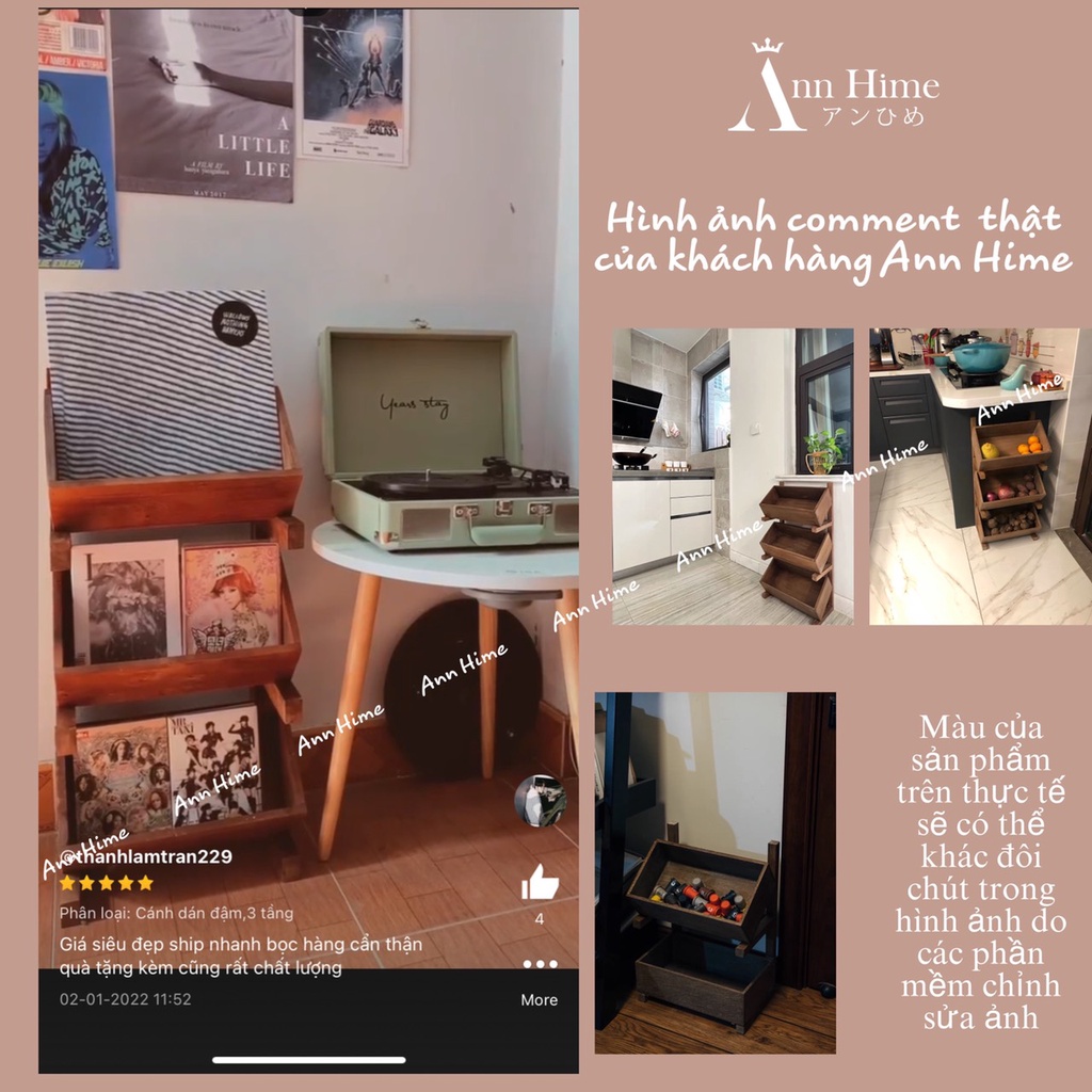 Kệ Để Đồ - Sách -Trái Cây Gỗ Thông Decor Phòng Khách & Quán Kiểu Retro Bắc Âu 3 Tầng SP13