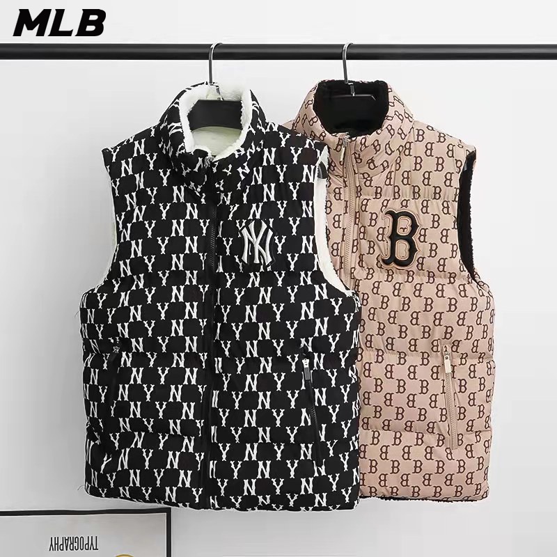 Áo khoác phao sát nách MLB 100% len lông cừu chính hãng cho cặp đôi