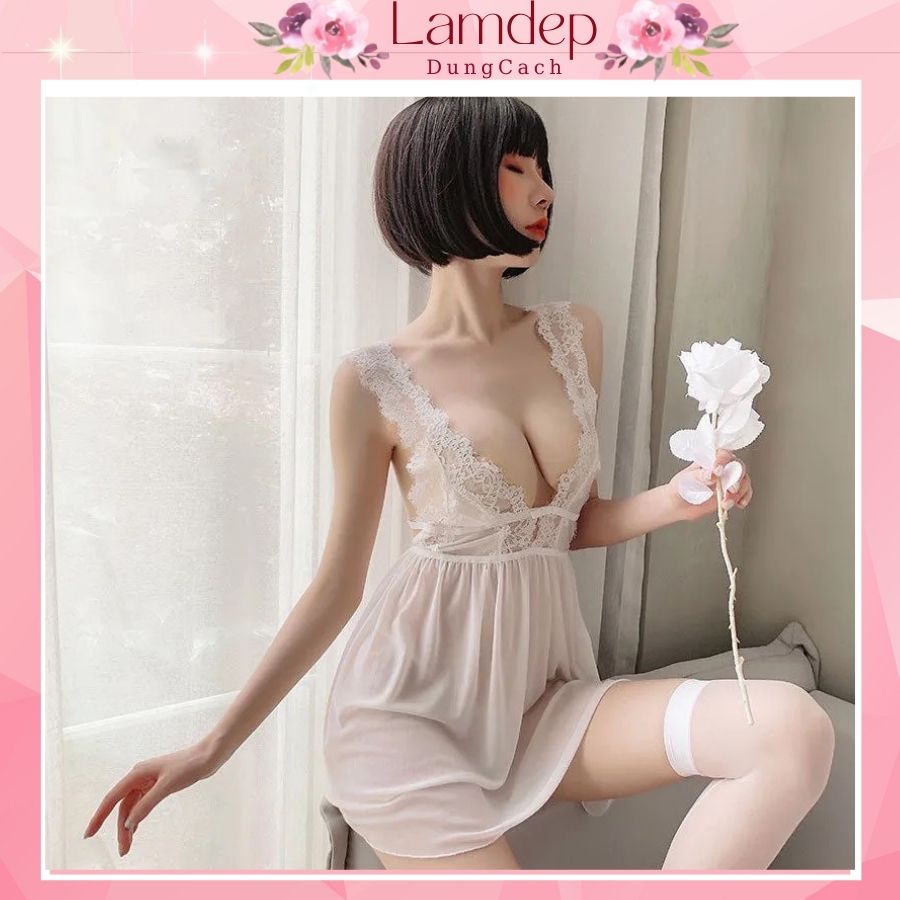 Váy ngủ sexy - Đầm ngủ sexy ren voan mỏng xuyên thấu Hở sau-LAMDEPDUNGCACH -VM1147