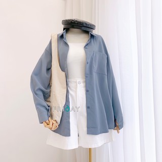 Áo sơ mi lụa trơn đuôi tôm oversize Friday