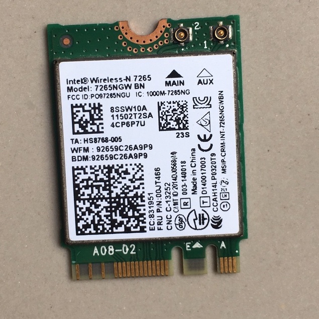 Bộ điều khiển máy phát wifi không dây Intel 7265 7265NGW BN Dual Band 2x2