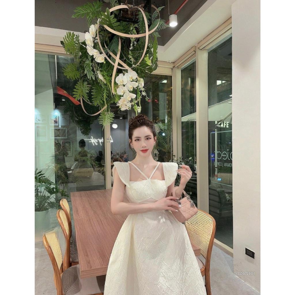Đầm dài cánh tiên xòe gấm đá eo 5124 - Đầm nữ thời trang