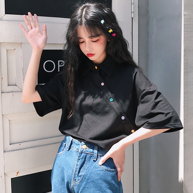 Áo thun tay ngắn dáng rộng màu sắc đơn giản quyến rũ cho nữ